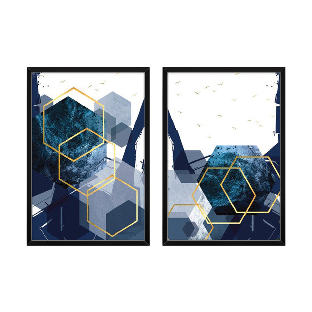 Composição de quadros Hexágonos Azulados