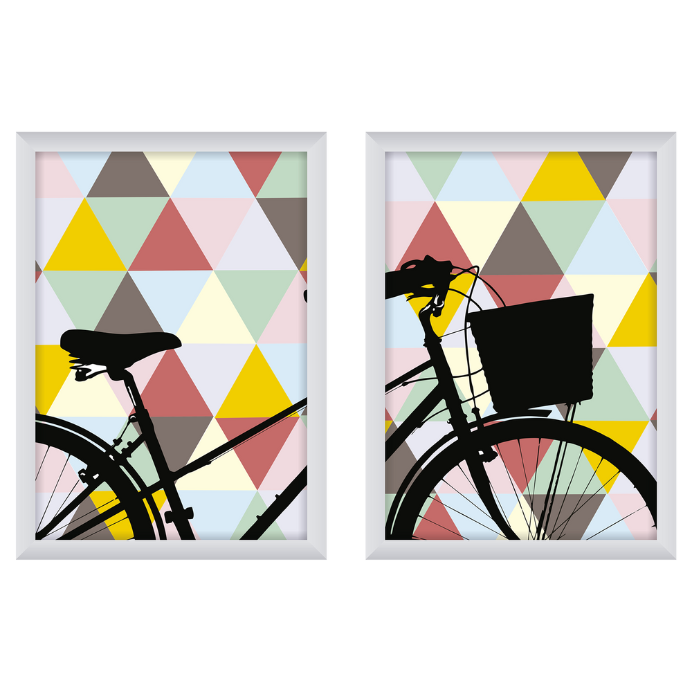 Composição de quadros Bicicleta e Triângulos Coloridos