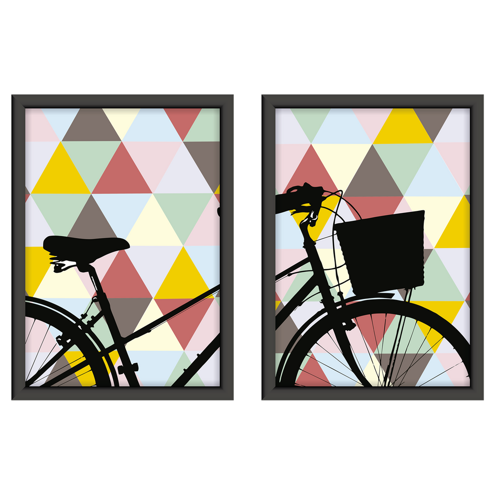 Composição de quadros Bicicleta e Triângulos Coloridos