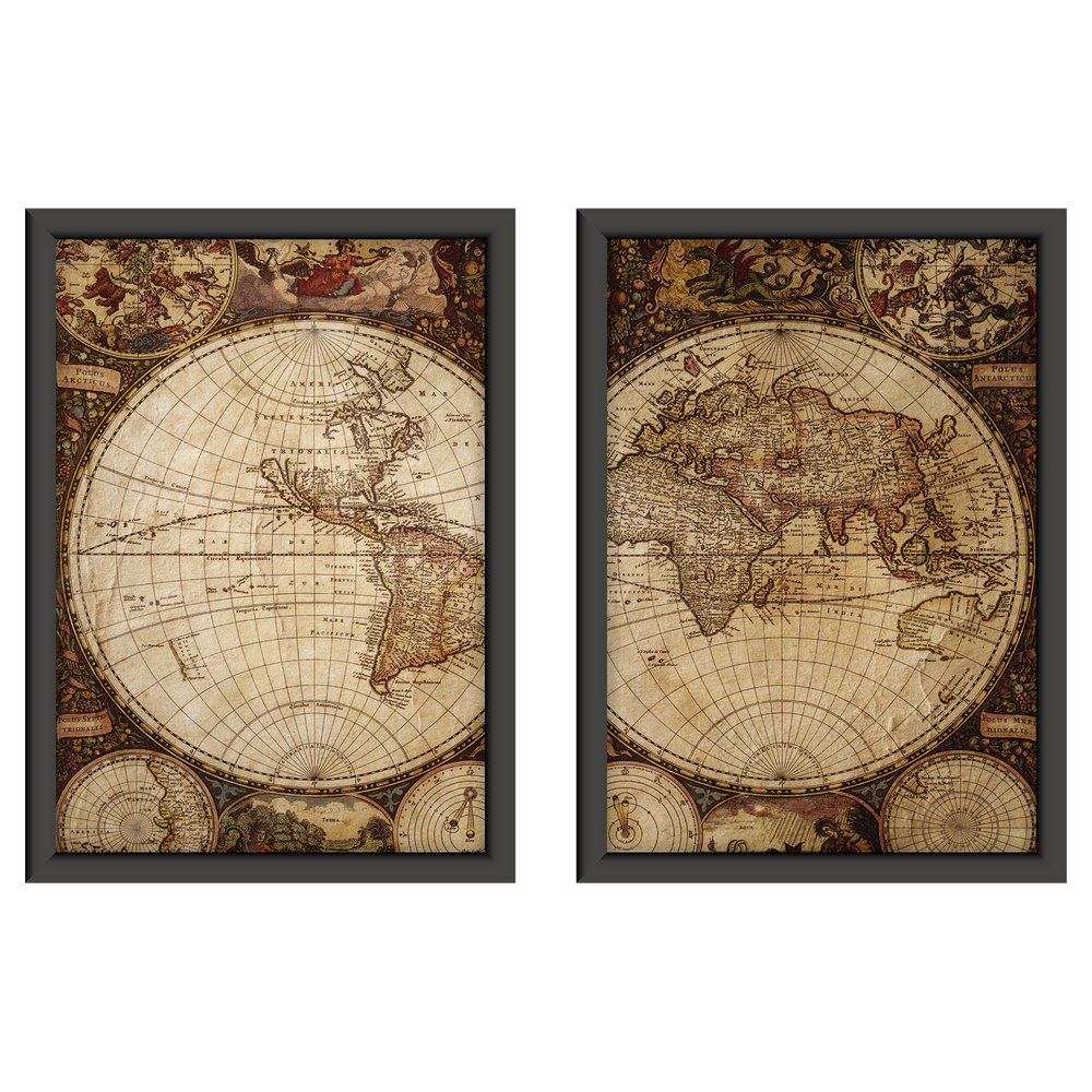 Composição de quadros Mapa-Mundi Antigo