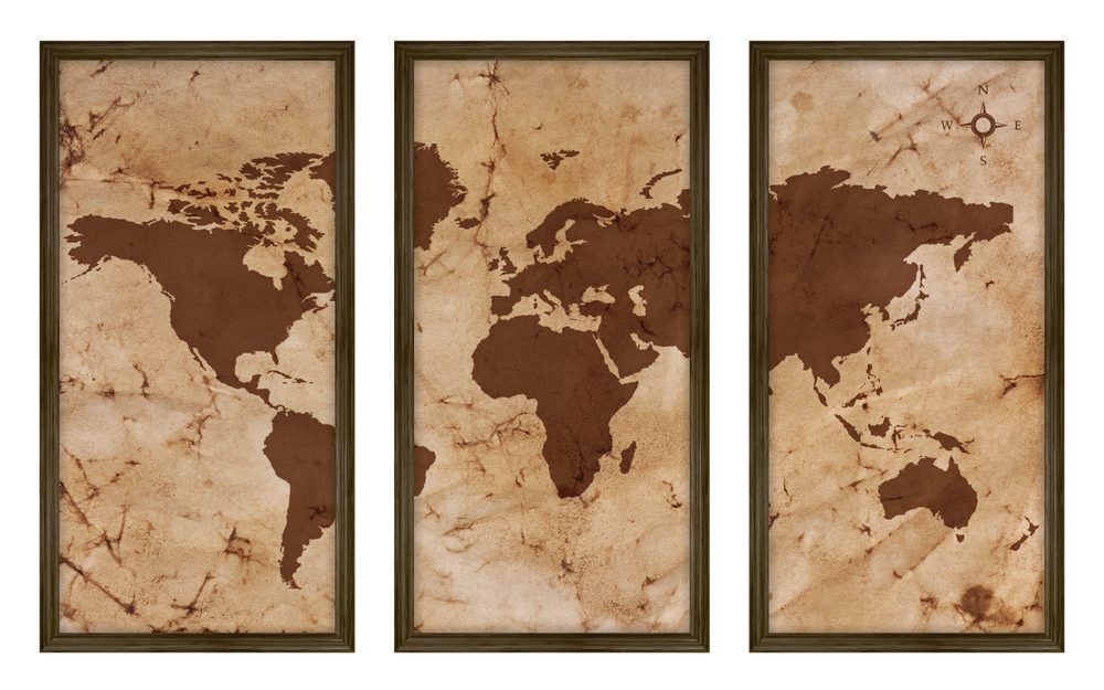 Composição de quadros Mapa-Mundi Estilo Pergaminho