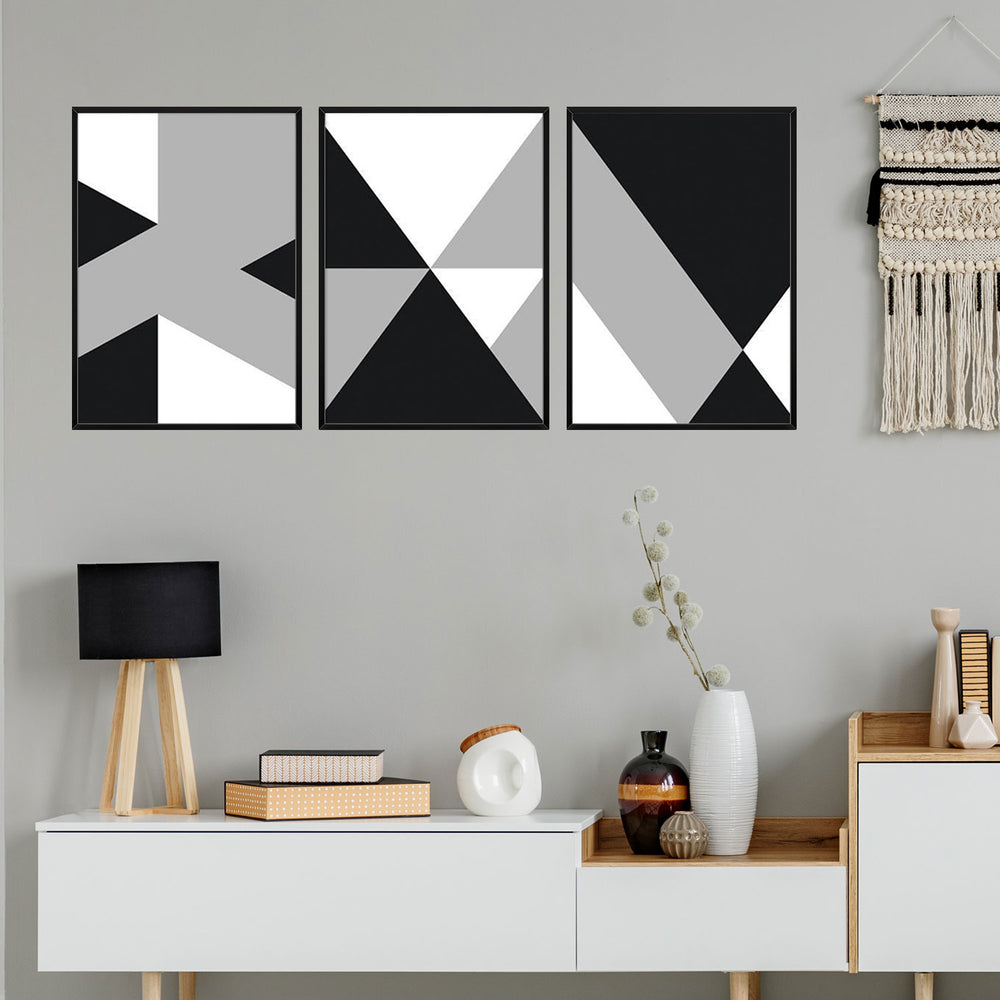 Composição de quadros Trio Preto, Branco e Cinza