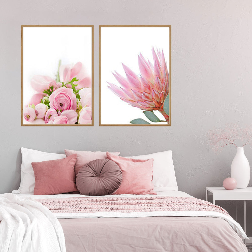 Composição de quadros Rosas e Protea-Gigante