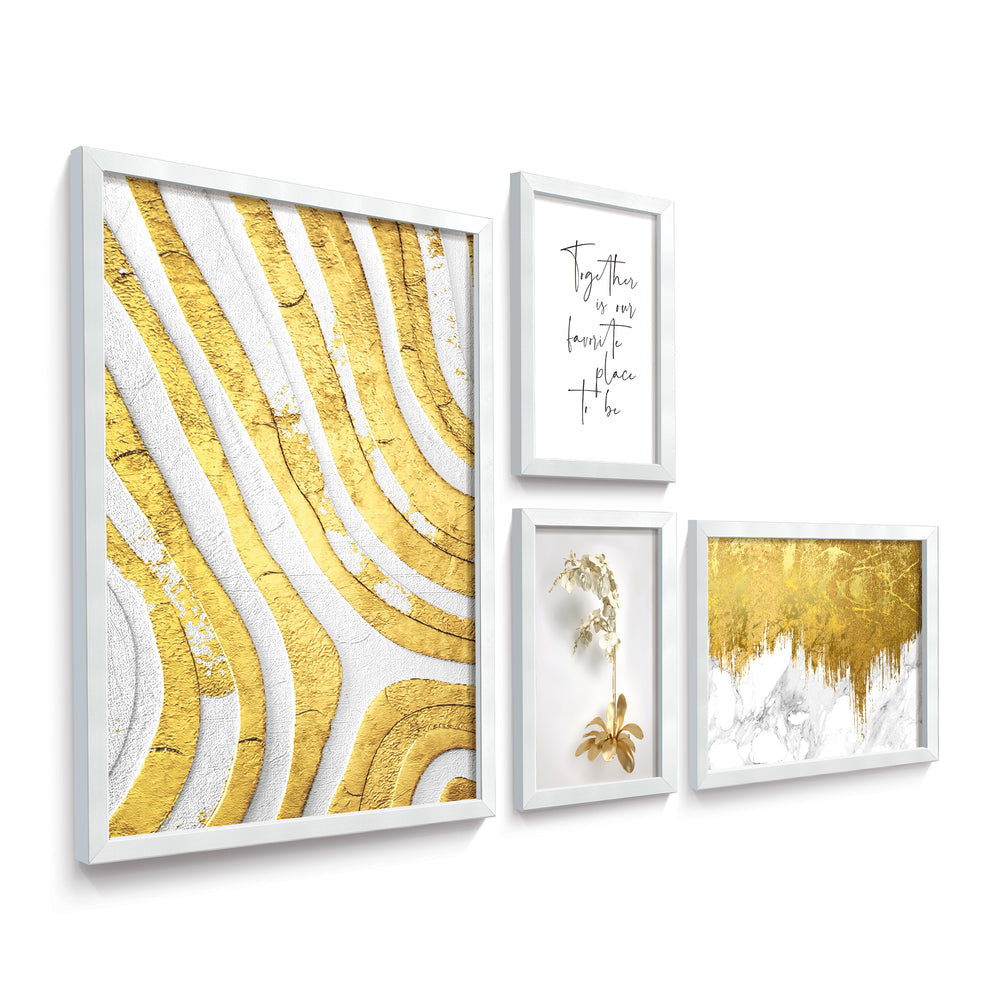 Composição de Quadros Abstratos Dourados