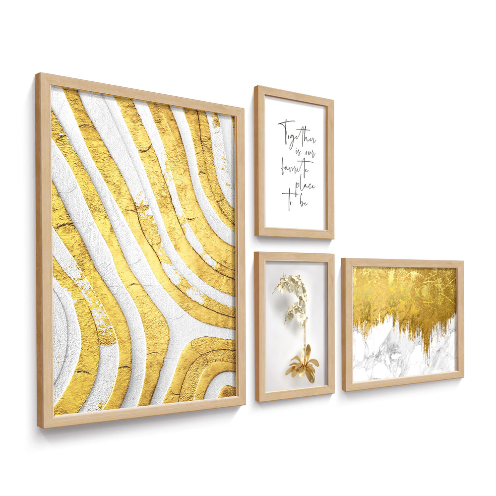 Composição de Quadros Abstratos Dourados