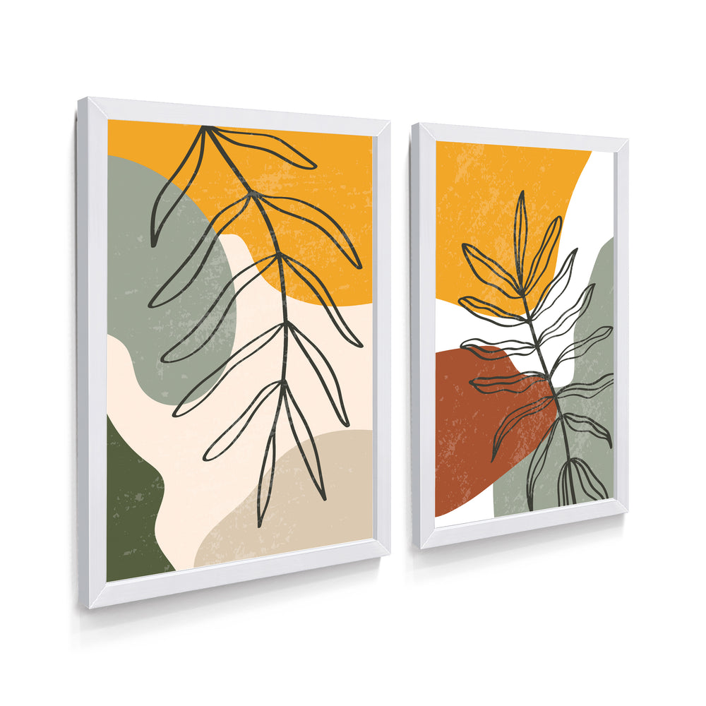 Composição de Quadros Boho Terracota Botânico Laranja, Verde