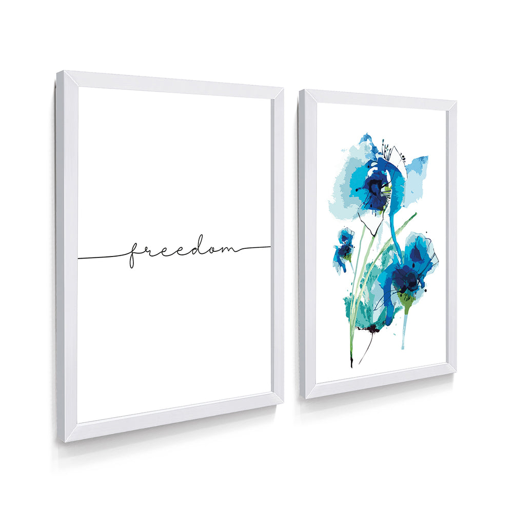 Composição de Quadros Freedom Floral Azul