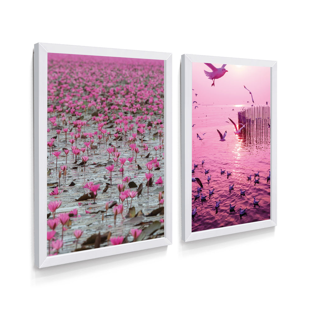 Composição de Quadros Flamingos & Gaviotas