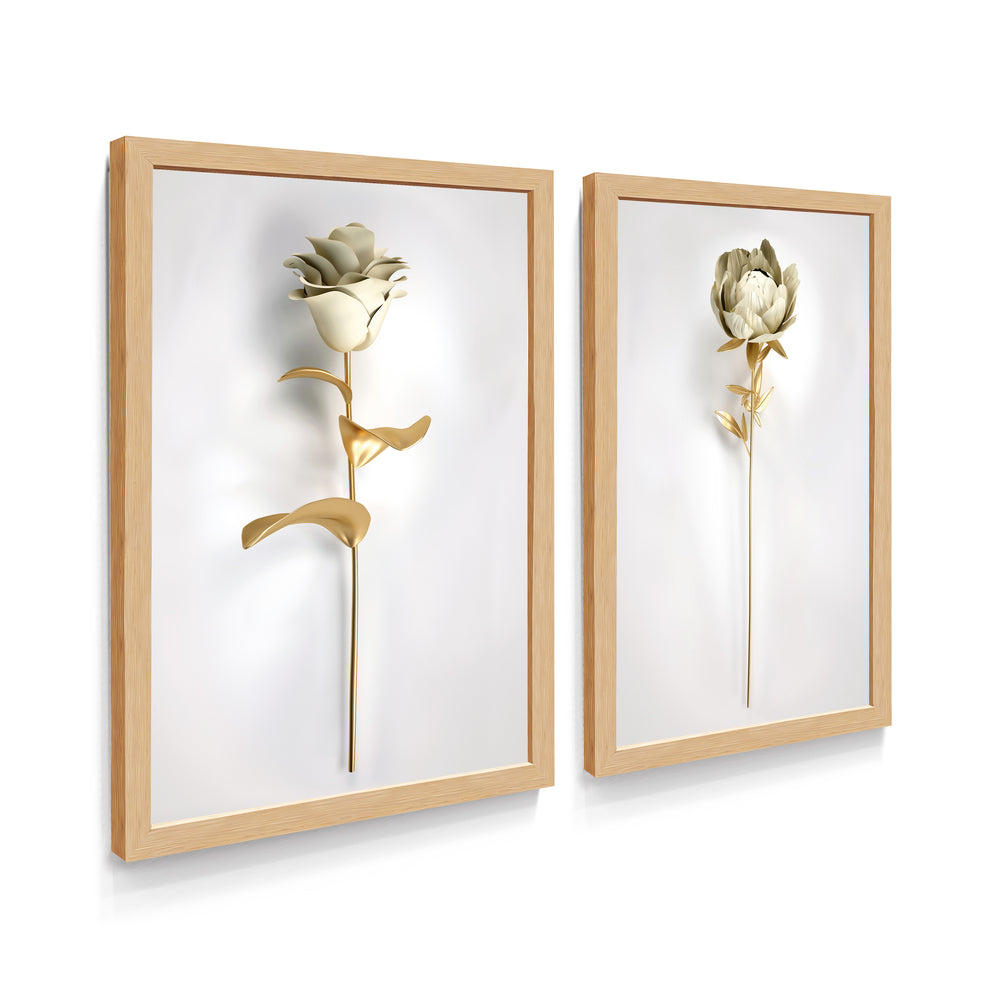 Composição de Quadros Floral Dourado 3D