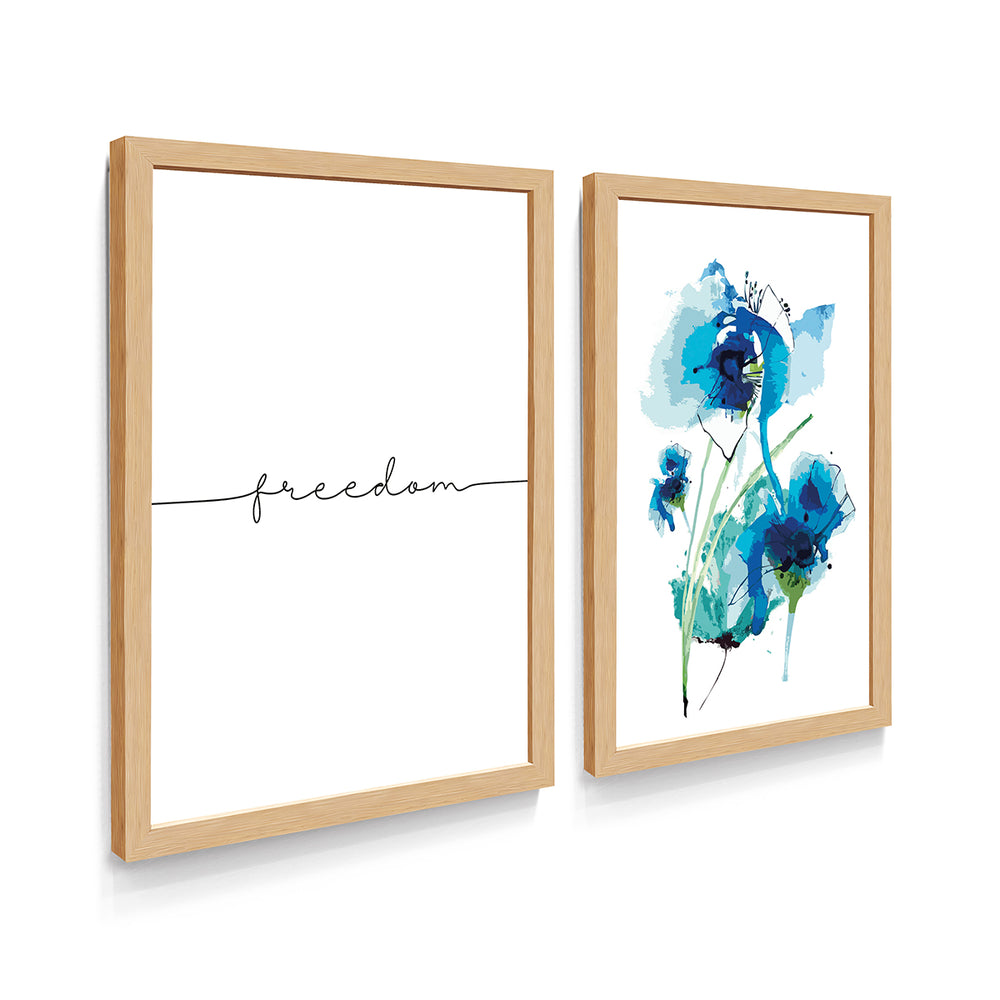 Composição de Quadros Freedom Floral Azul