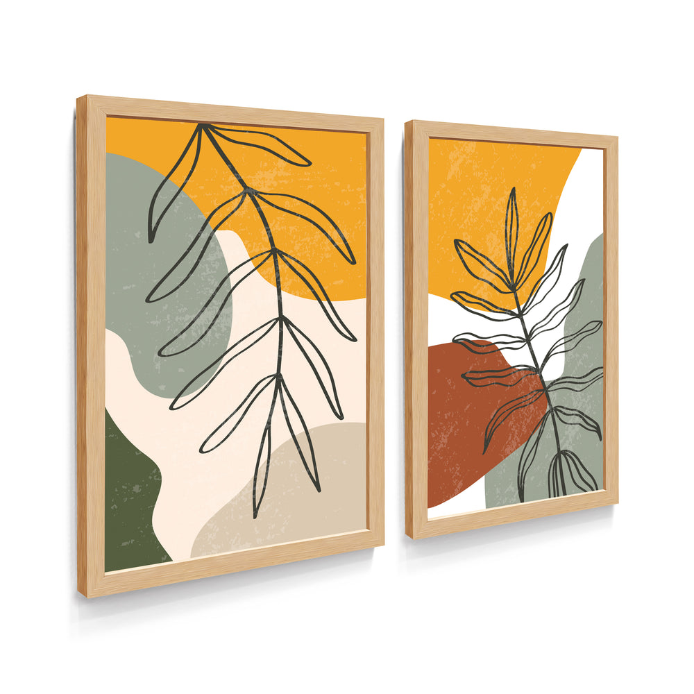 Composição de Quadros Boho Terracota Botânico Laranja, Verde