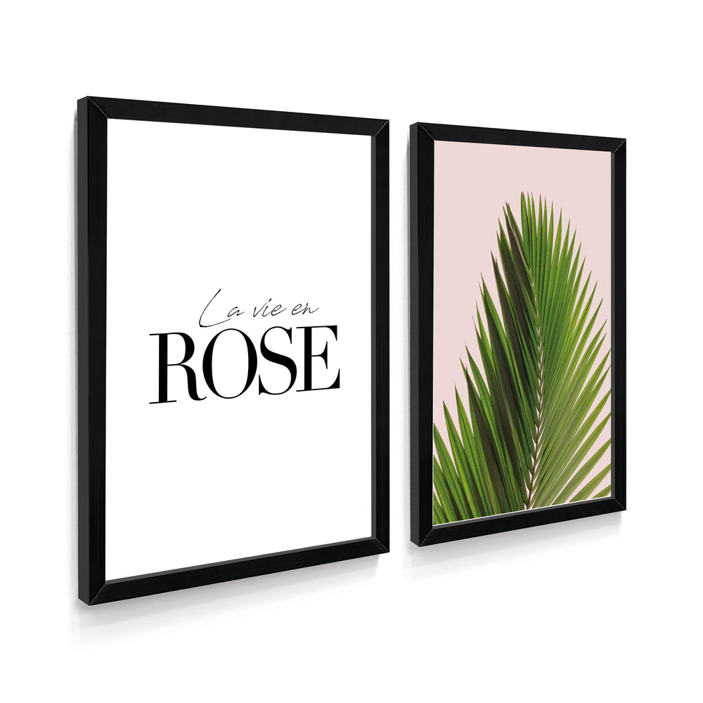 Composição de Quadros Botânico e frase La vie en Rose