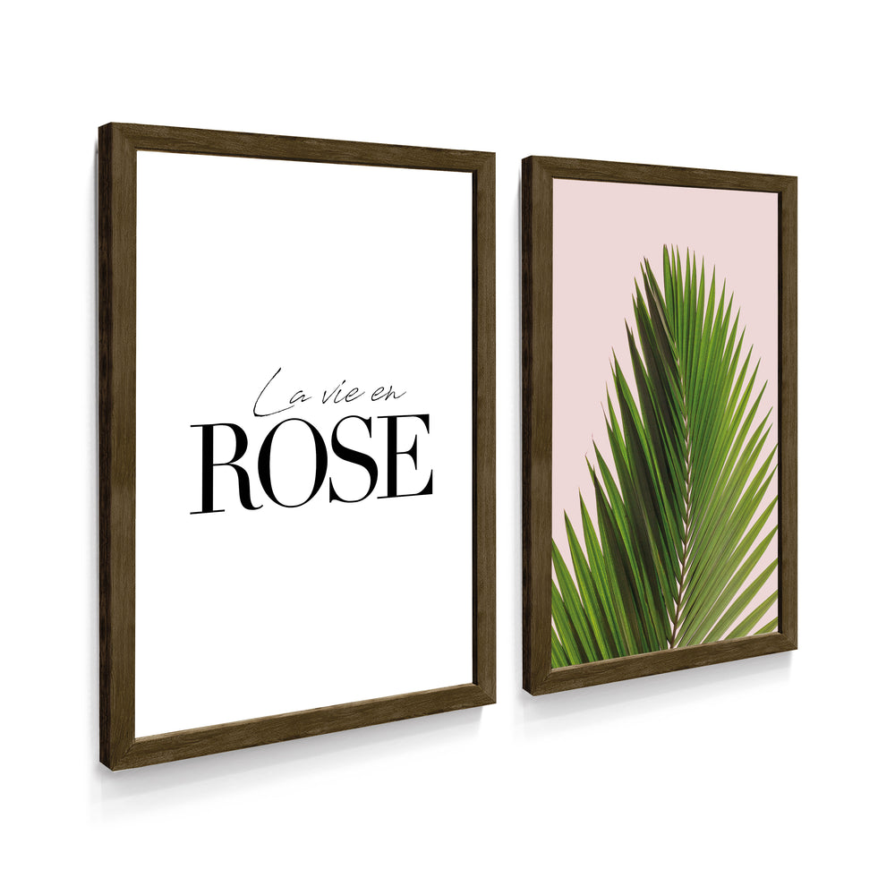 Composição de Quadros Botânico e frase La vie en Rose