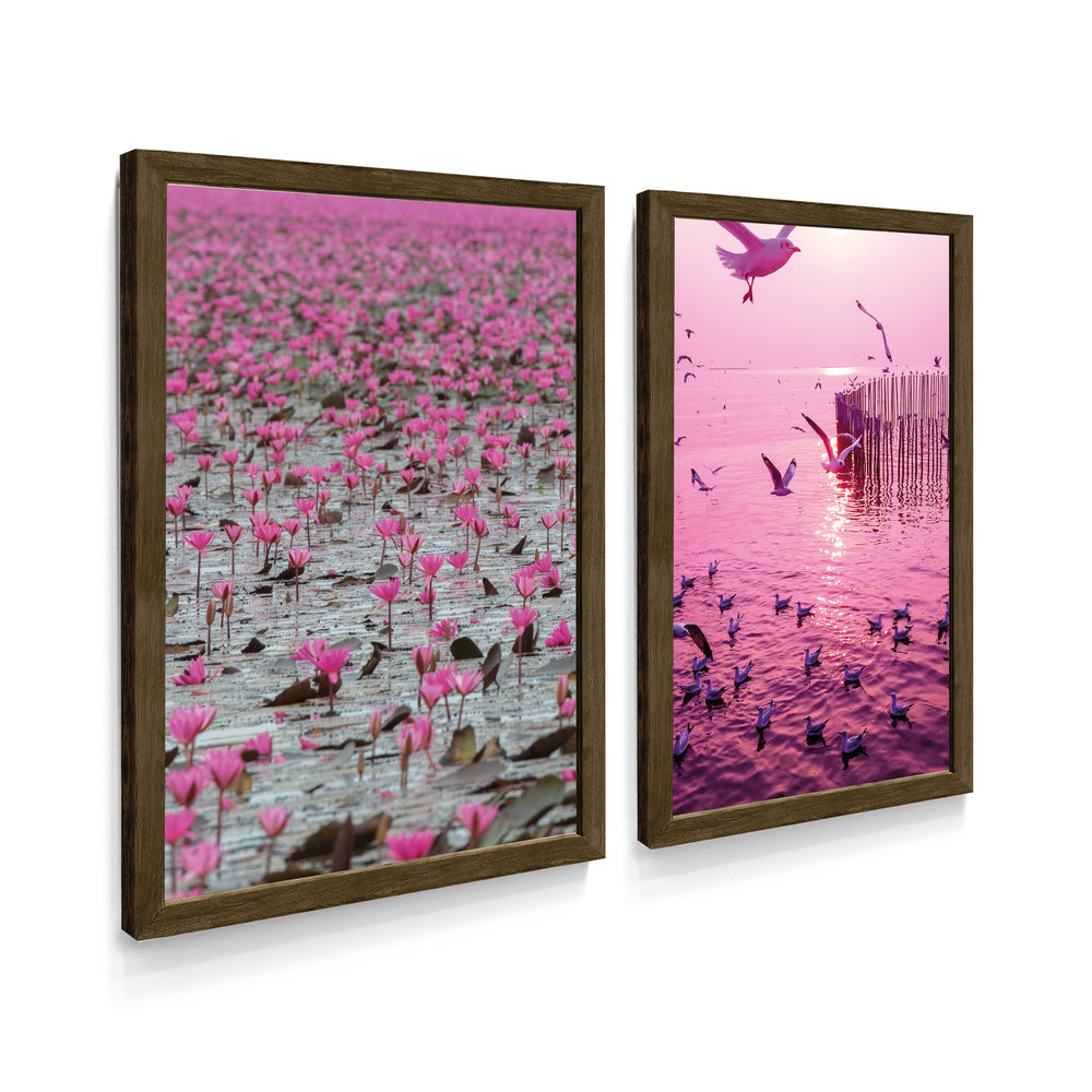 Composição de Quadros Flamingos & Gaviotas
