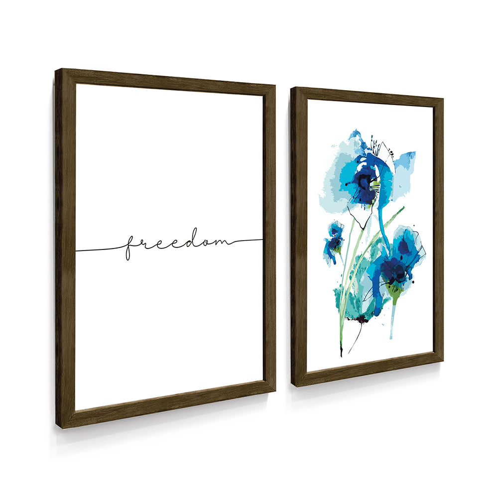 Composição de Quadros Freedom Floral Azul