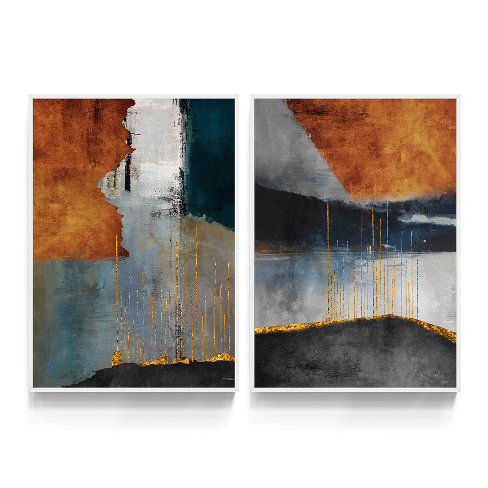 Composição de quadros Abstrato Laranja e Cinza Duo