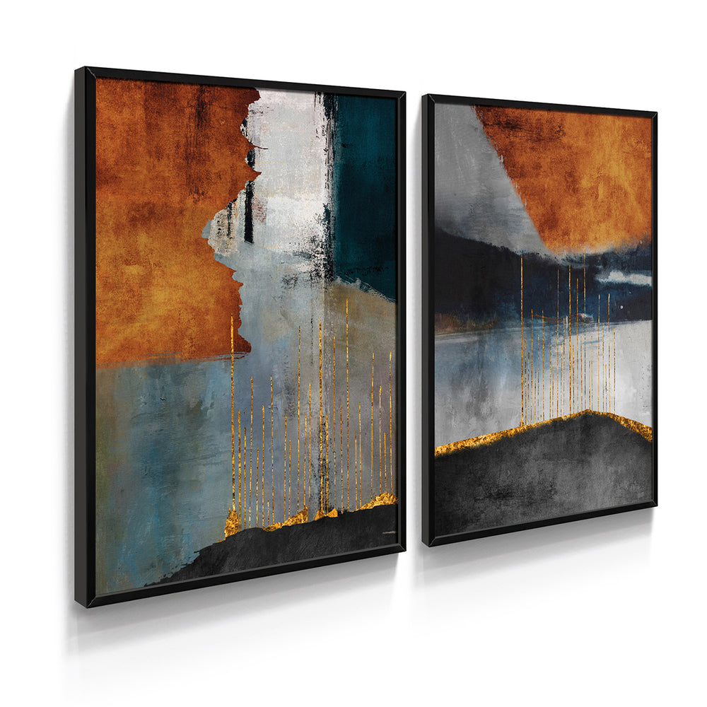 Composição de quadros Abstrato Laranja e Cinza Duo