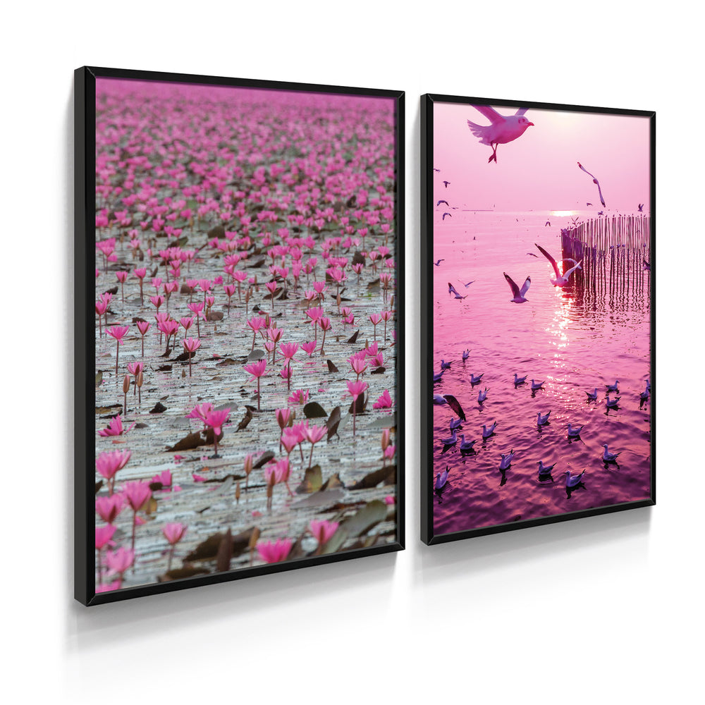 Composição de Quadros Flamingos & Gaivotas