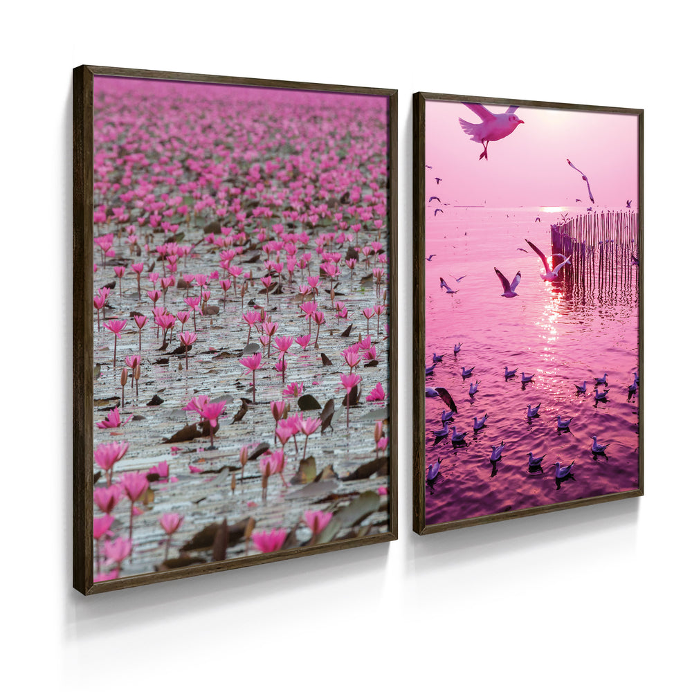 Composição de Quadros Flamingos & Gaivotas