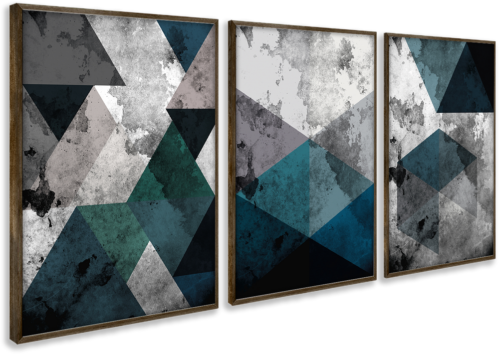 Composição de quadros Trio Geométrico Azul