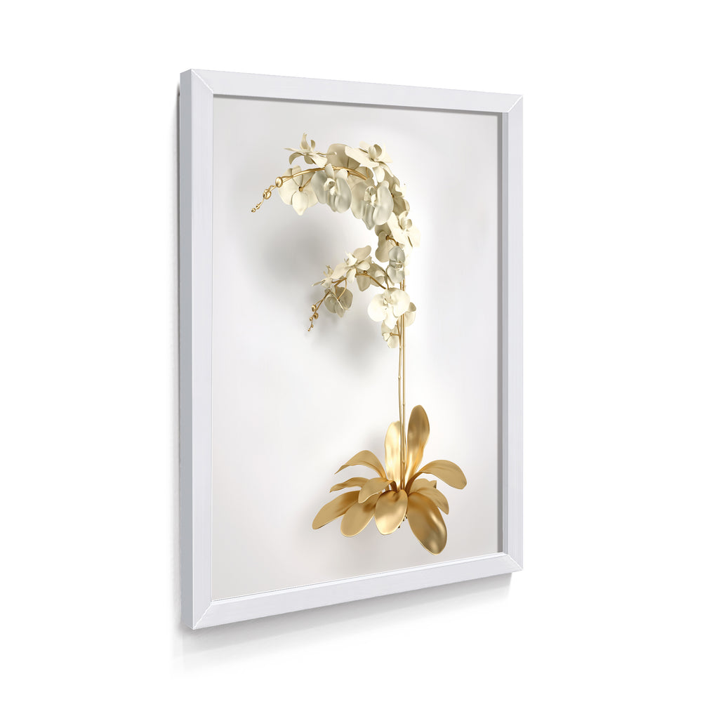 Quadro Flor Efeito 3D Gold White