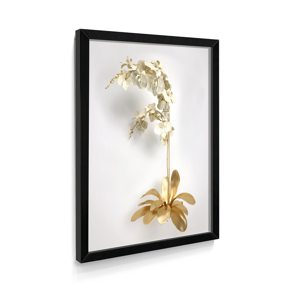 Quadro Flor Efeito 3D Gold White
