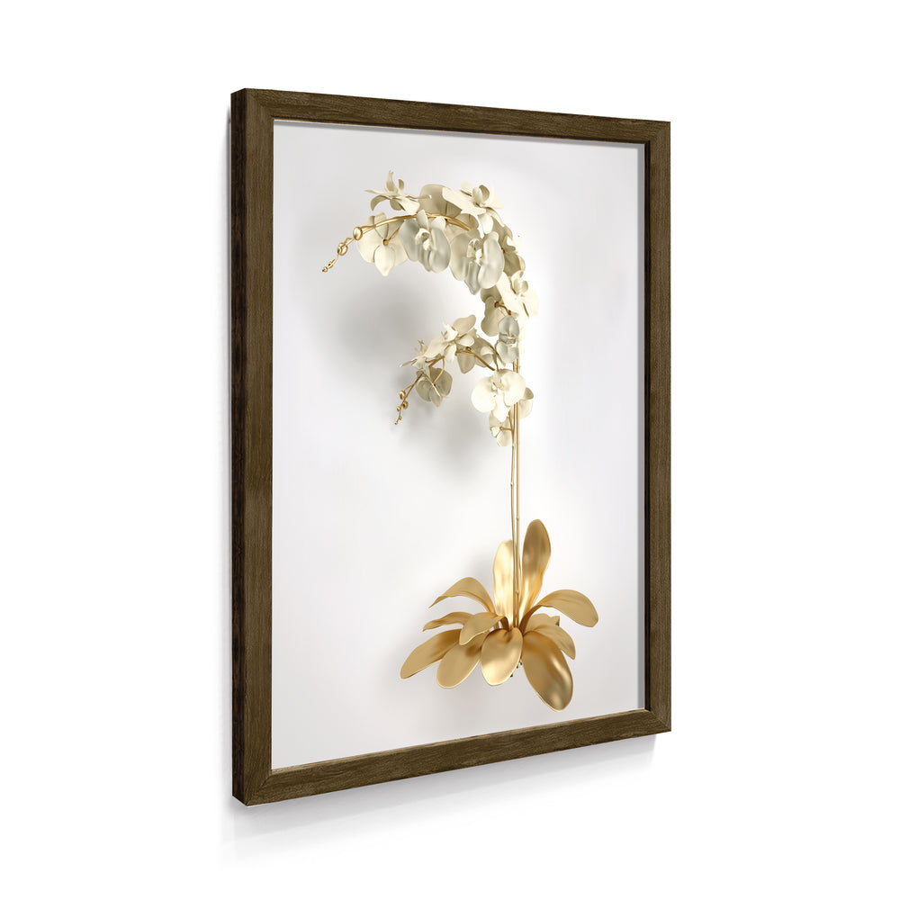 Quadro Flor Efeito 3D Gold White