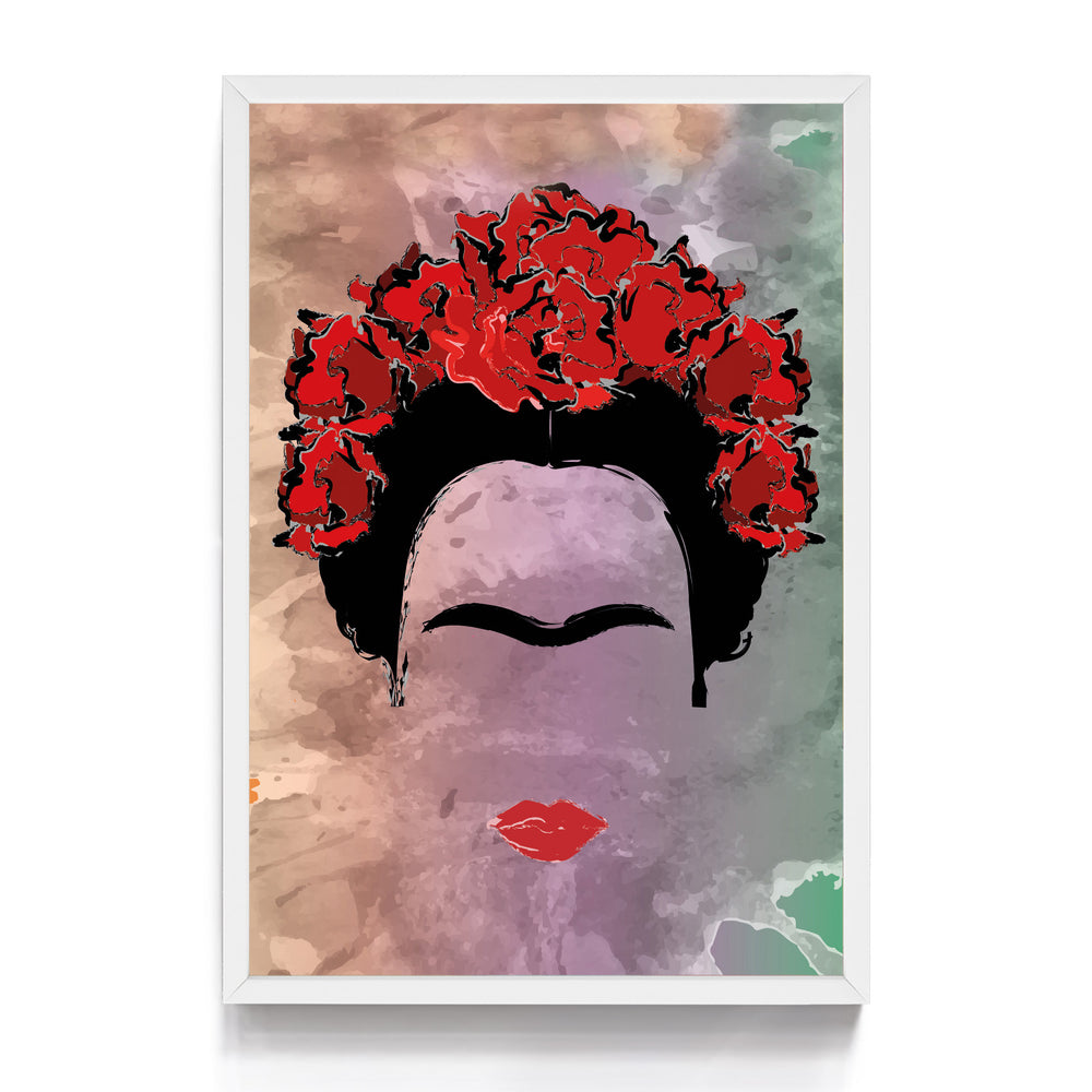 Quadro Face Frida com Rosas Vermelhas