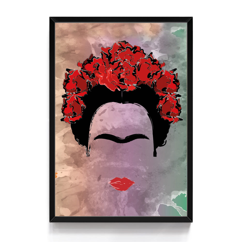 Quadro Face Frida com Rosas Vermelhas