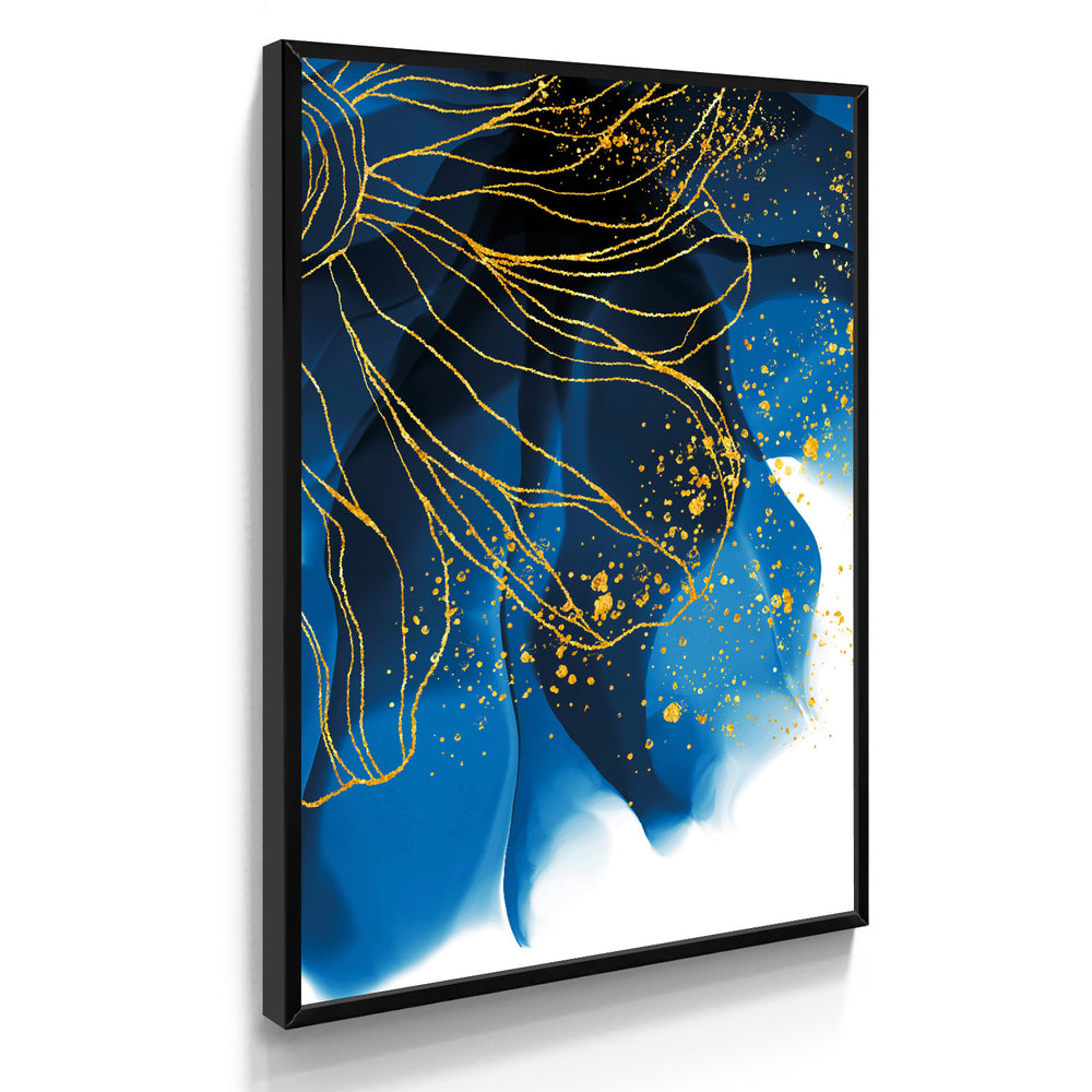 Quadro Abstrato Flor Azul Aquarela Gold