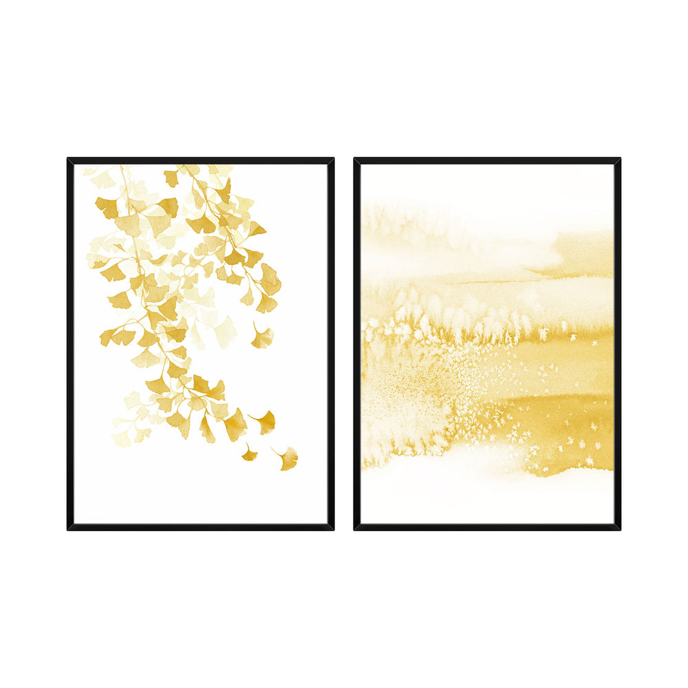 Composição de quadros Folhagem Dourada