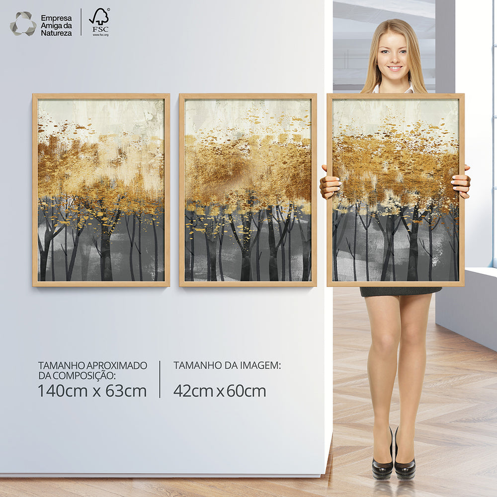Composição de quadros Floresta Gold Abstrato