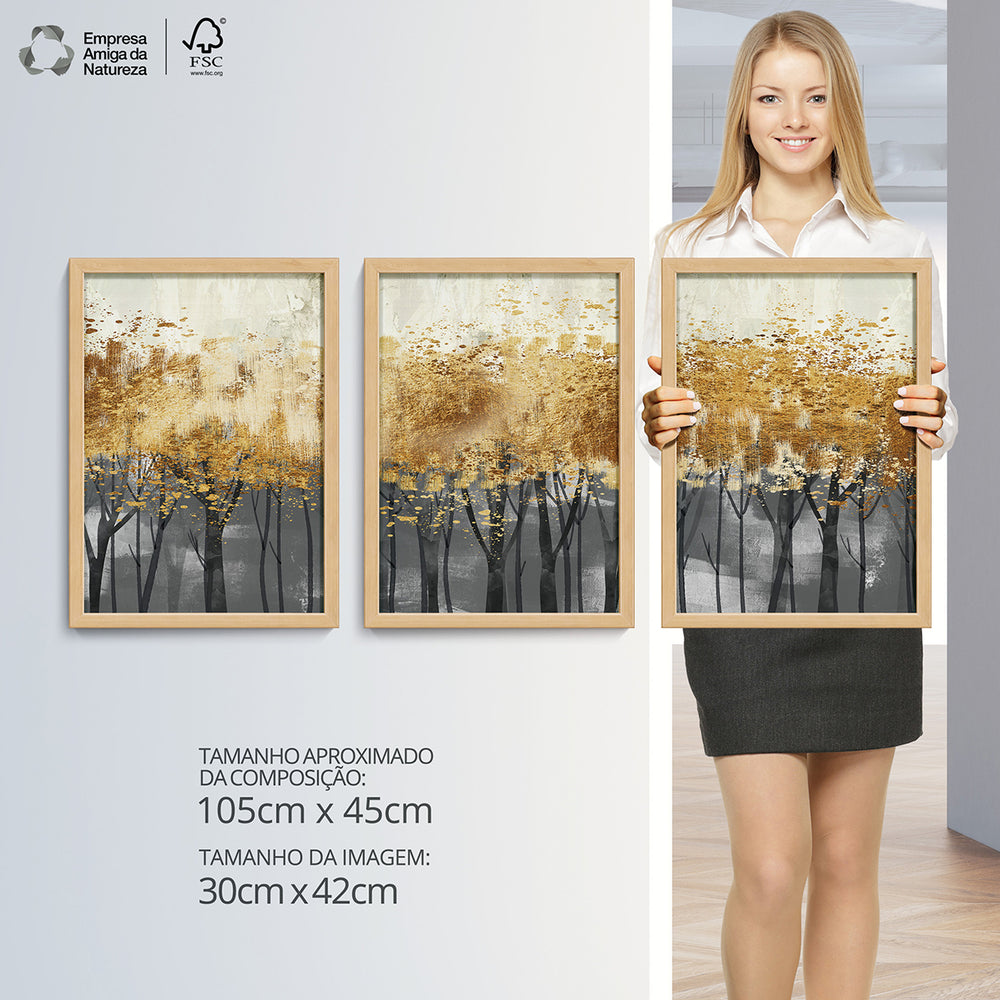 Composição de quadros Floresta Gold Abstrato