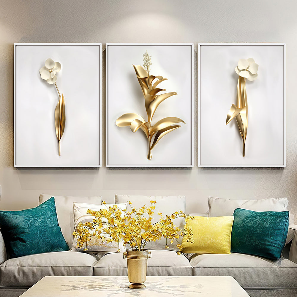 Composição de Quadros Trio De Flores 3D