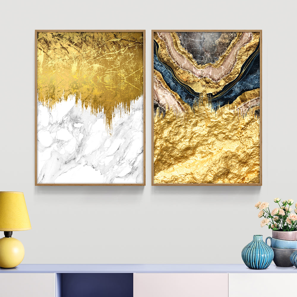 Composição de quadros Duo Mármore Branco Ouro