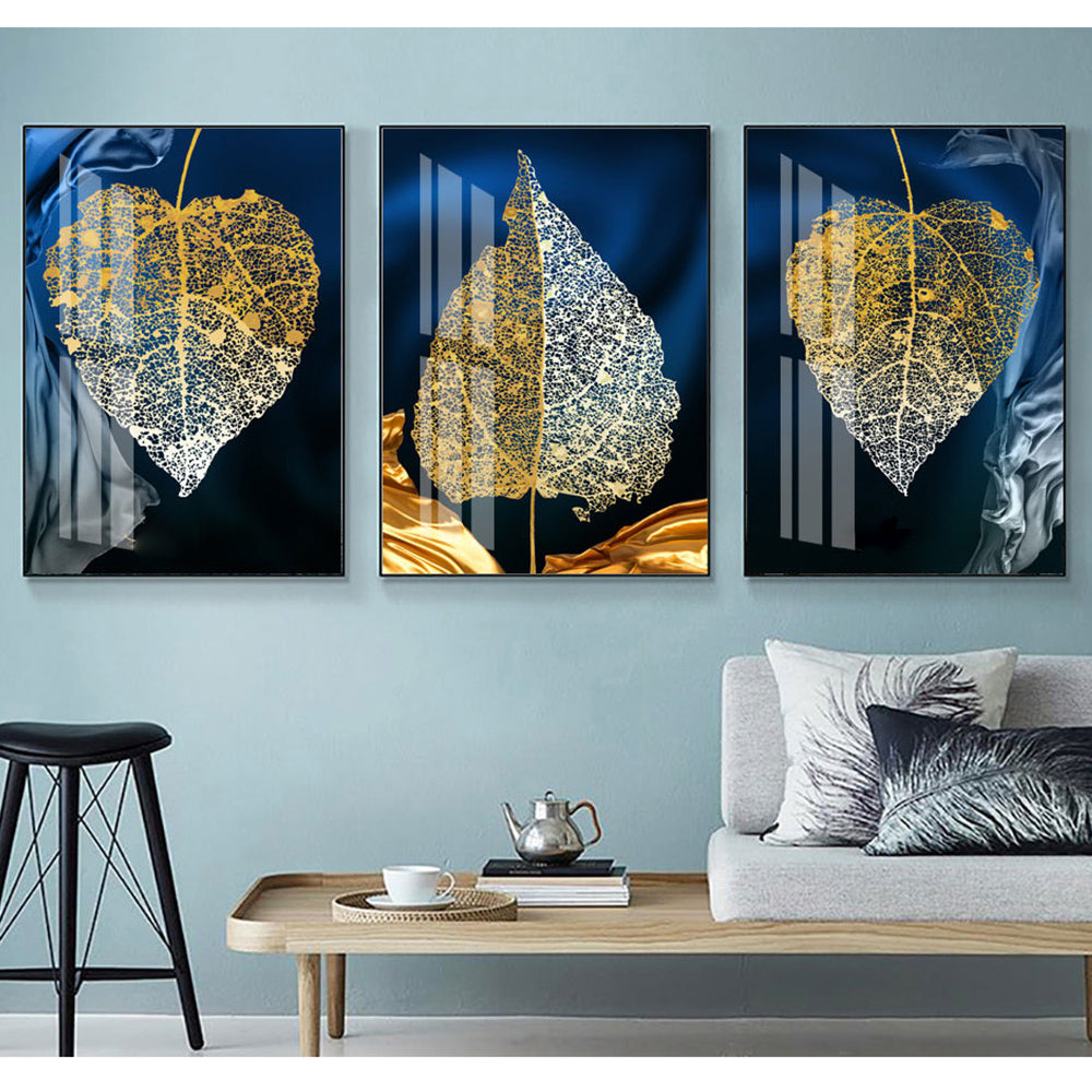 Composição de quadros Trio Folhas de Ouro