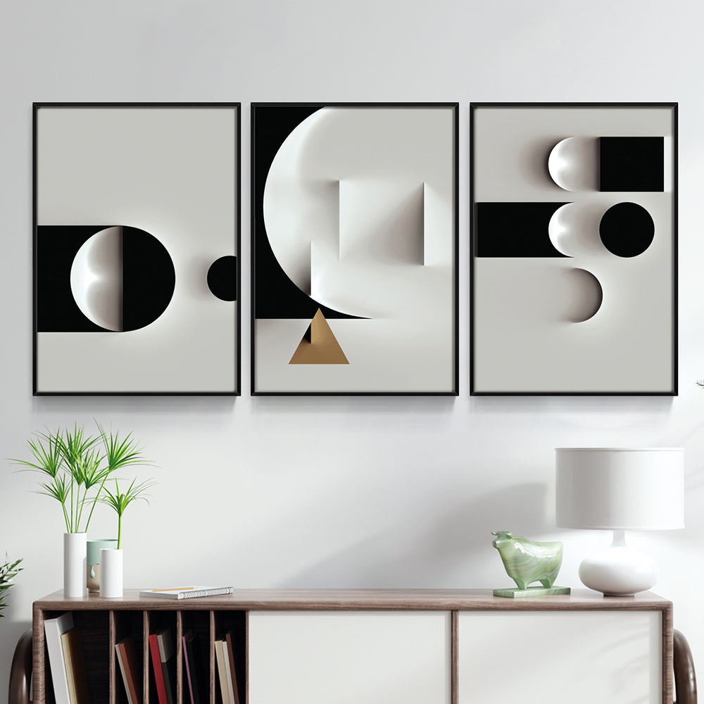 Composição de quadros Trio Abstrato Lua 3