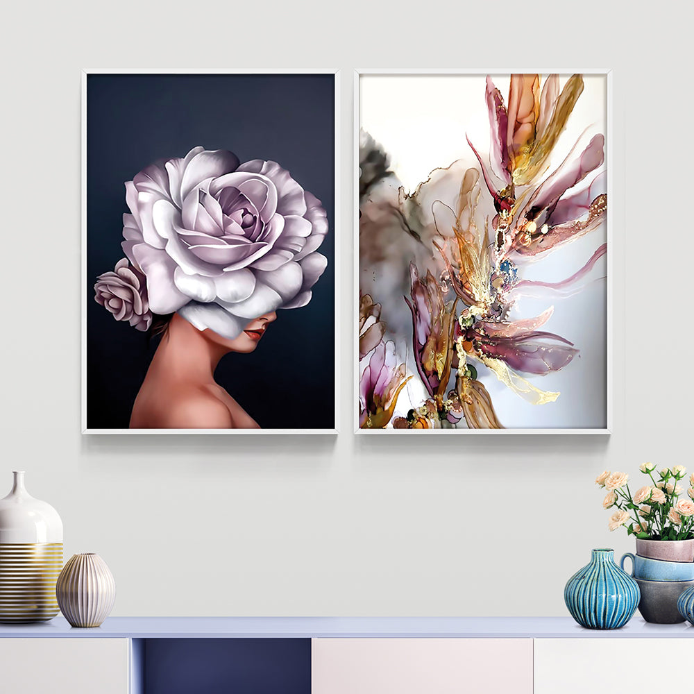 Composição de quadros Duo Flower Woman Abstract