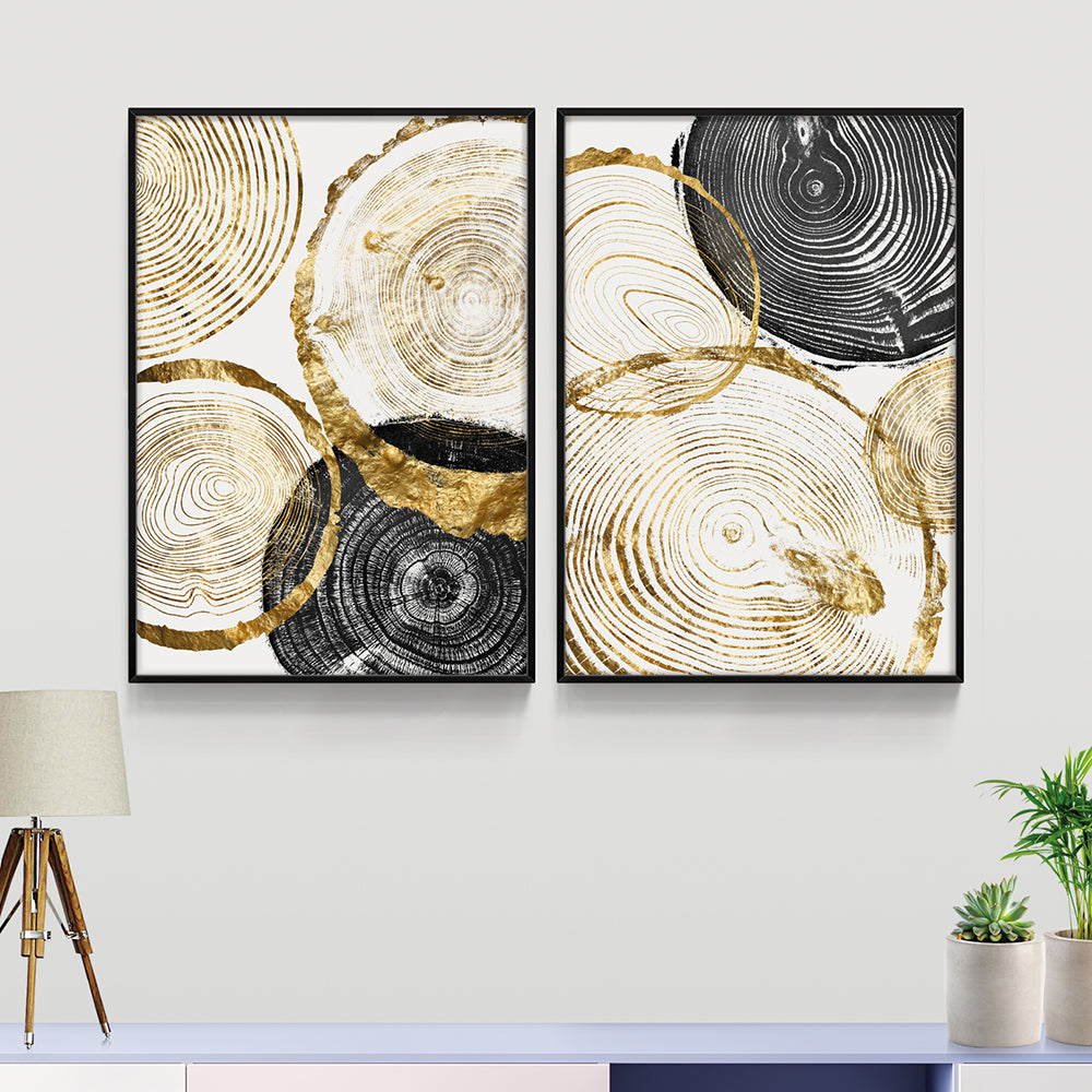 Composição de quadros Duo Círculos Dourados