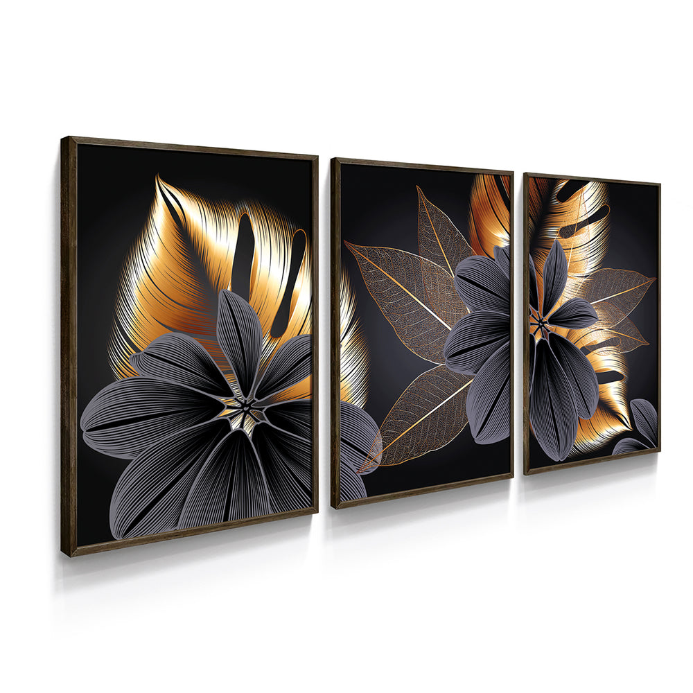 Composição de quadros Golden Flower Trio