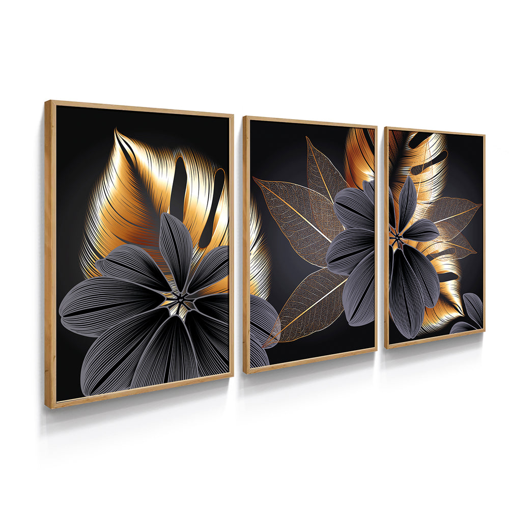 Composição de quadros Golden Flower Trio