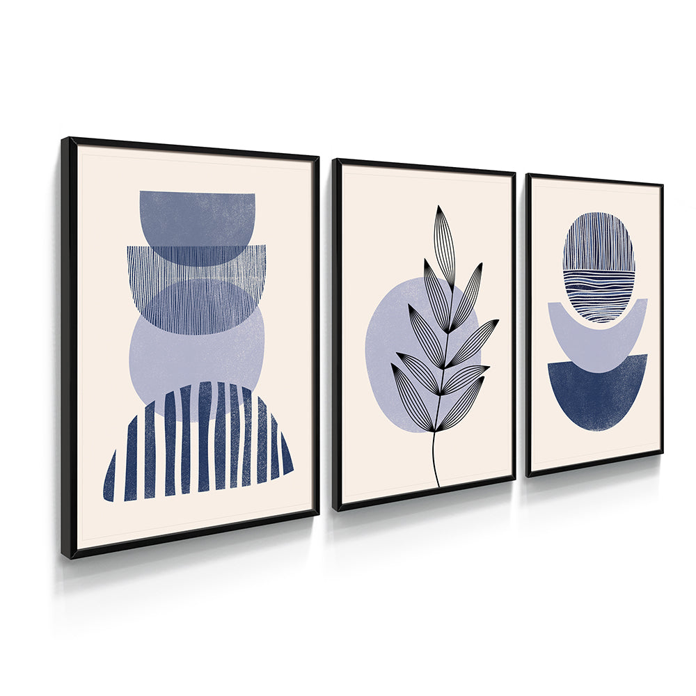 Composição de quadros Trio Abstrato Azul