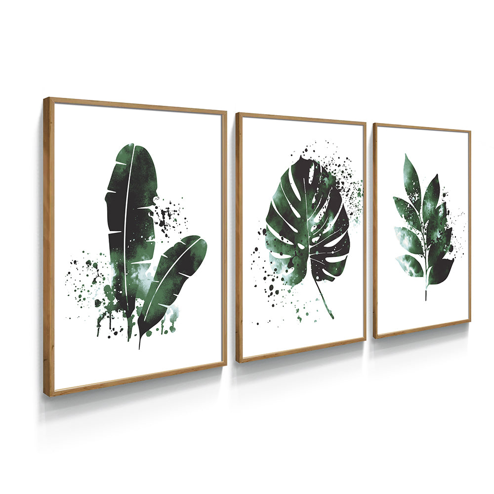 Composição de quadros Trio Folhas Verdes