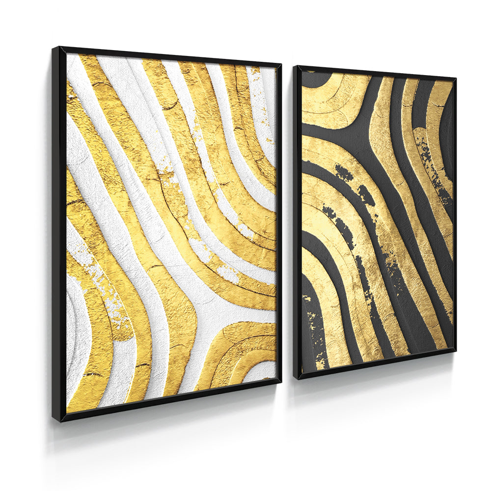 Composição de quadros Duo Textura Dourada 4