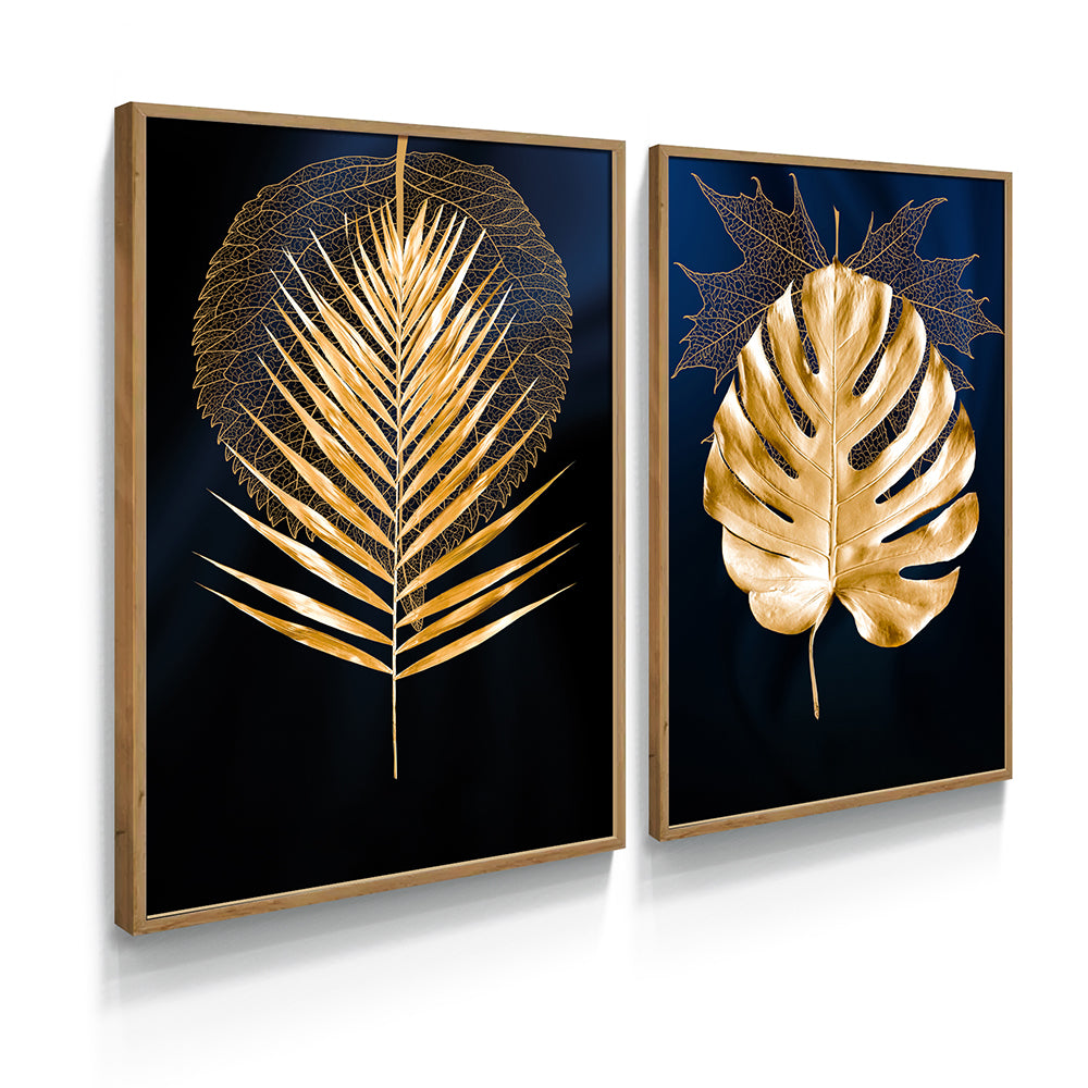 Composição de quadros Duo Folhas em Ouro