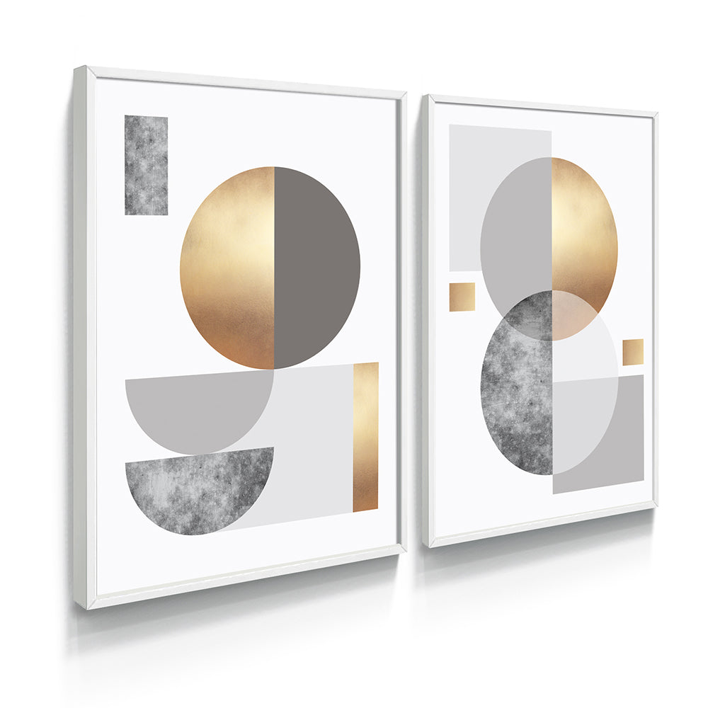 Composição de quadros Duo Círculos Cimento Gold