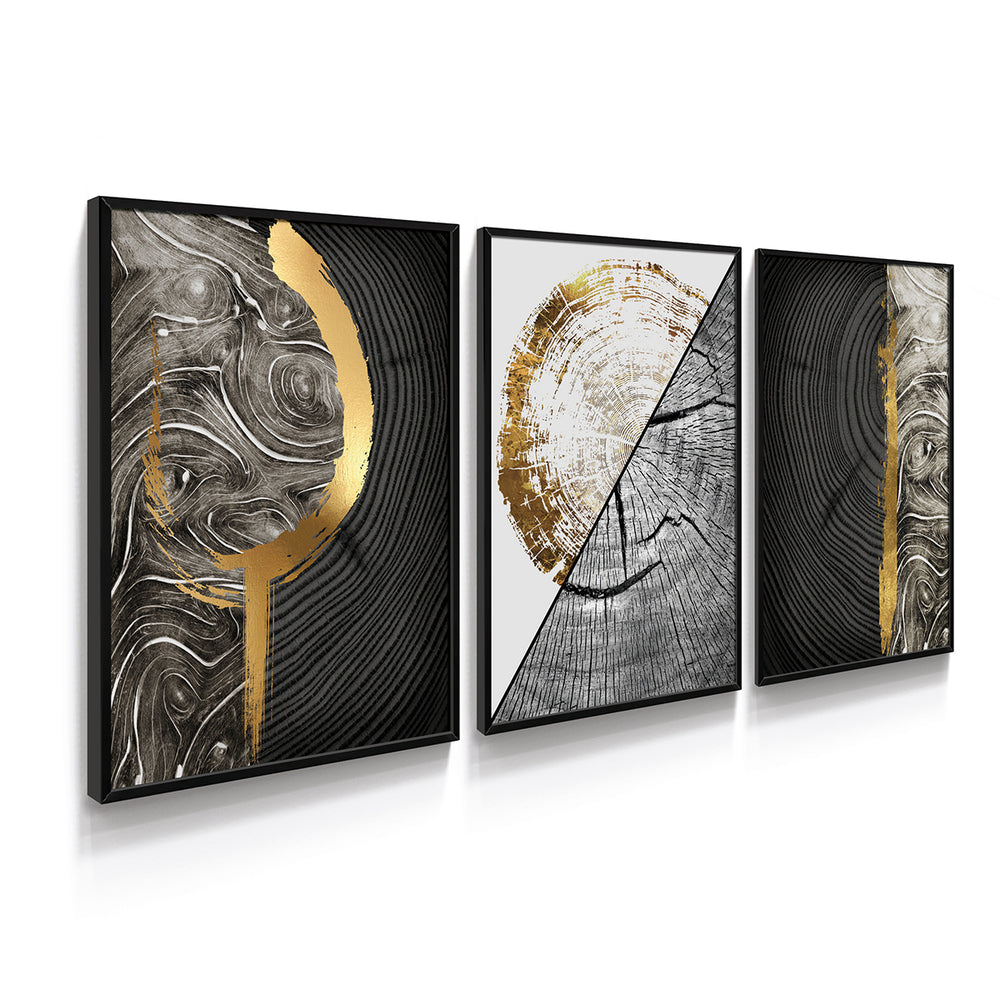Composição de quadros Abstrato Dourado Moderno Trio