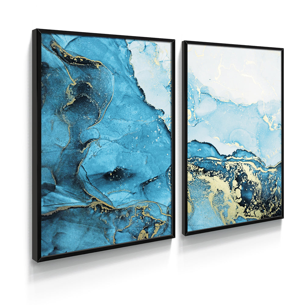 Composição de quadros Duo Abstrato Azul e Dourado