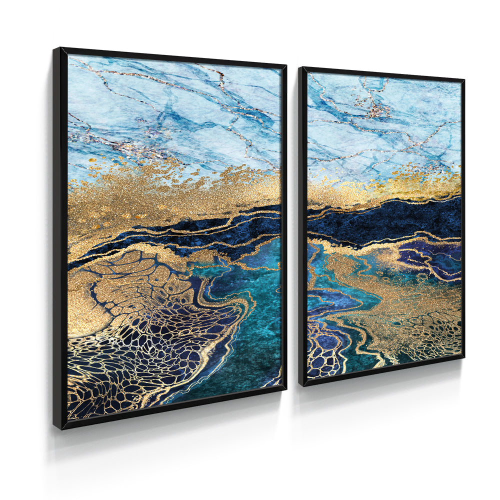Composição de quadros Duo Abstrato Dourado & Azul