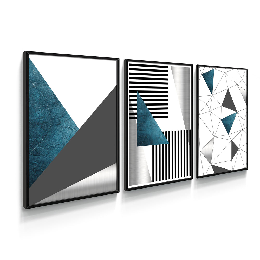 Composição de quadros Trio Geométrico com Prata